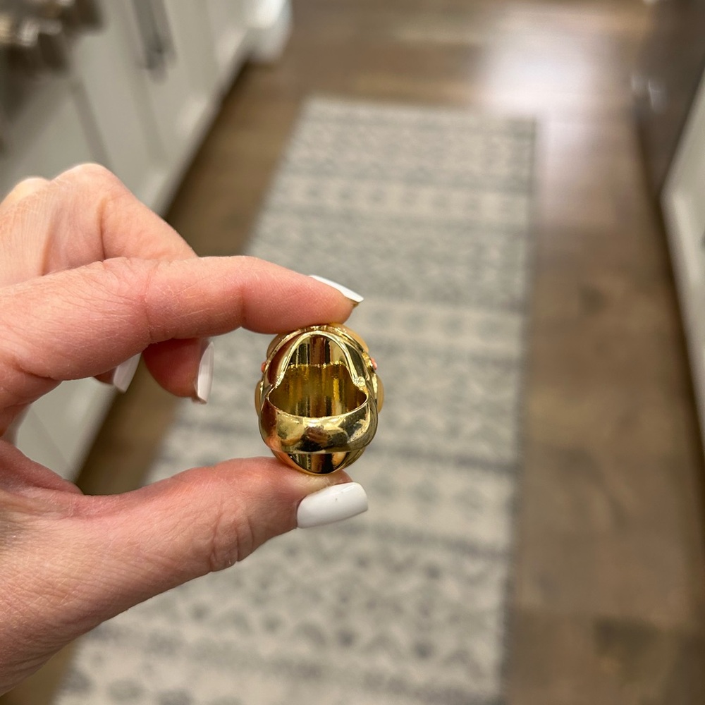 Gold-Tone Turquoise Statement Ring - Bold Blue Ge… - image 5